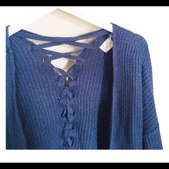 DREAMERS (Nords) Boho Back Lace up Detail Cardigan Navy Blue Size Small-Medium - Picture 6 of 12